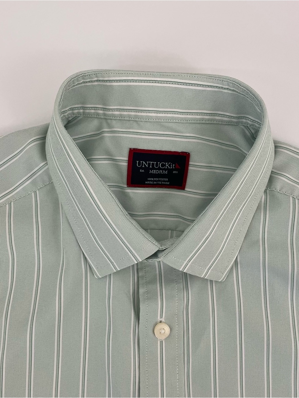 UNTUCKit Light Green and White Striped Button-Down Shirt